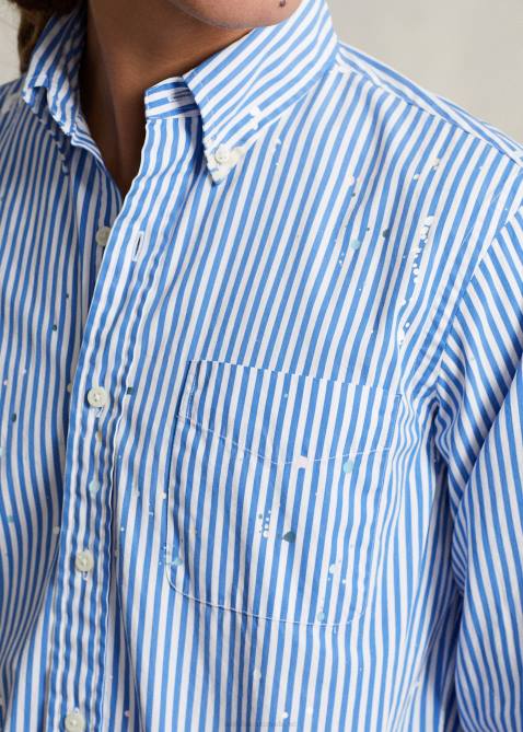 Men Ralph Lauren Classic Fit Paint-Splatter Poplin Shirt 4DJ21044 Navy/White