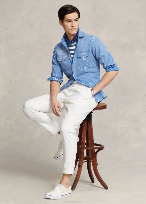 Men Ralph Lauren Classic Fit Painted Chino Workshirt 4DJ2879 Retreat Blue