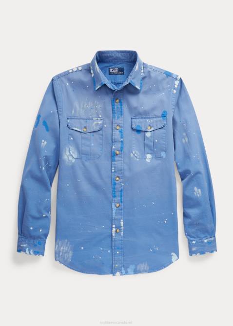 Men Ralph Lauren Classic Fit Painted Chino Workshirt 4DJ2879 Retreat Blue
