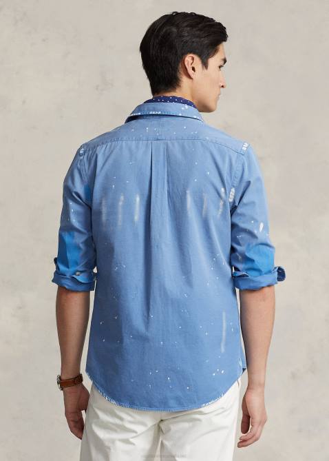 Men Ralph Lauren Classic Fit Painted Chino Workshirt 4DJ2879 Retreat Blue