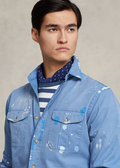 Men Ralph Lauren Classic Fit Painted Chino Workshirt 4DJ2879 Retreat Blue