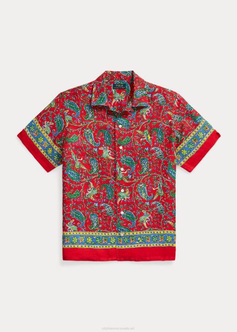 Men Ralph Lauren Classic Fit Paisley Linen Camp Shirt 4DJ2627 Red Paisley