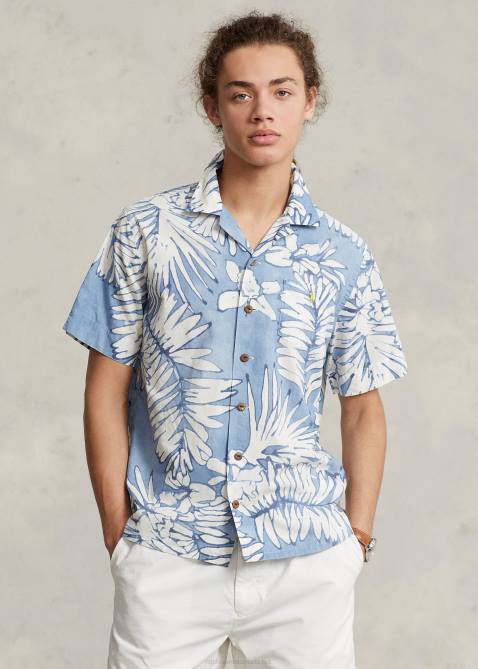 Men Ralph Lauren Classic Fit Palm Cotton-Linen Camp Shirt 4DJ2479 Palms Batik