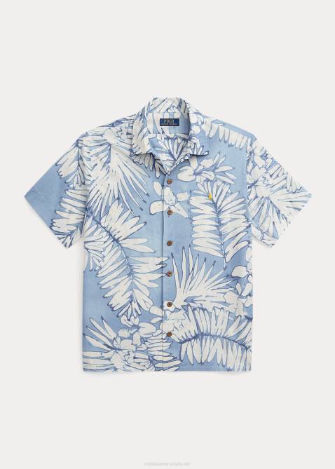 Men Ralph Lauren Classic Fit Palm Cotton-Linen Camp Shirt 4DJ2479 Palms Batik