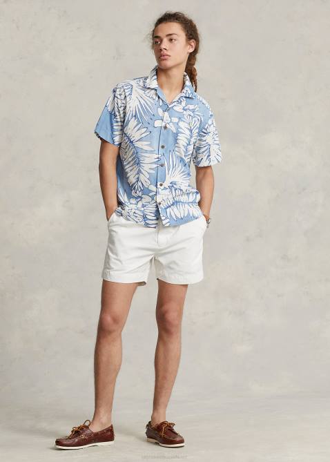 Men Ralph Lauren Classic Fit Palm Cotton-Linen Camp Shirt 4DJ2479 Palms Batik