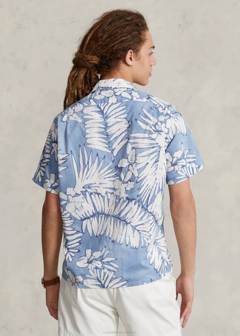 Men Ralph Lauren Classic Fit Palm Cotton-Linen Camp Shirt 4DJ2479 Palms Batik