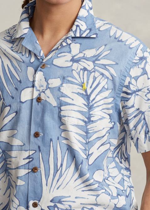 Men Ralph Lauren Classic Fit Palm Cotton-Linen Camp Shirt 4DJ2479 Palms Batik