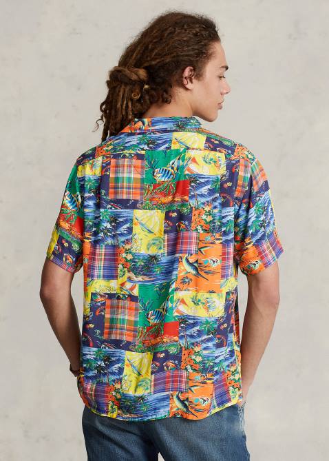 Men Ralph Lauren Classic Fit Patchwork Camp Shirt 4DJ21046 High Tide Patchwork