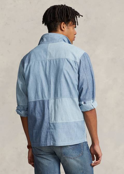 Men Ralph Lauren Classic Fit Patchwork Chambray Shirt 4DJ2957 Indigo
