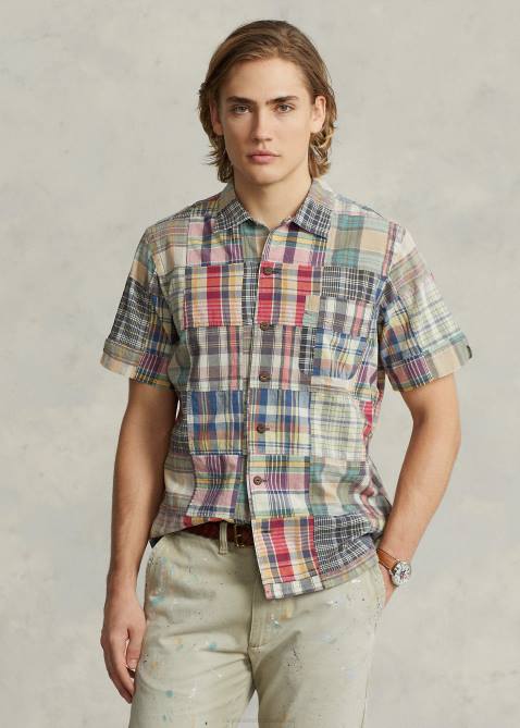 Men Ralph Lauren Classic Fit Patchwork Madras Camp Shirt 4DJ21070 Key West Patchwork