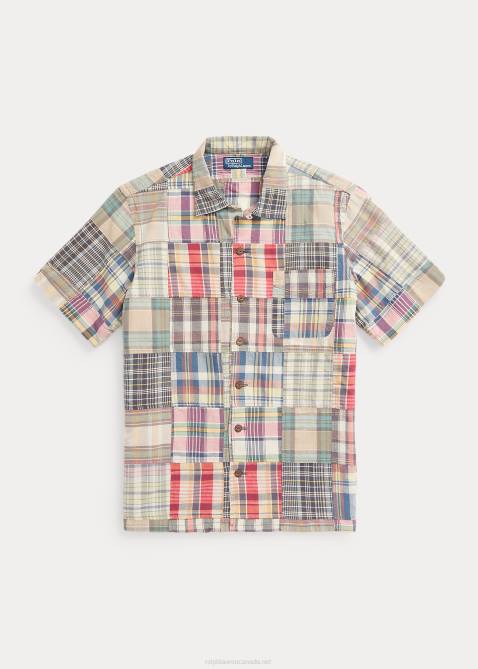 Men Ralph Lauren Classic Fit Patchwork Madras Camp Shirt 4DJ21070 Key West Patchwork