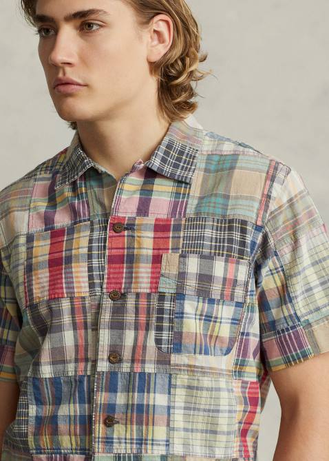 Men Ralph Lauren Classic Fit Patchwork Madras Camp Shirt 4DJ21070 Key West Patchwork