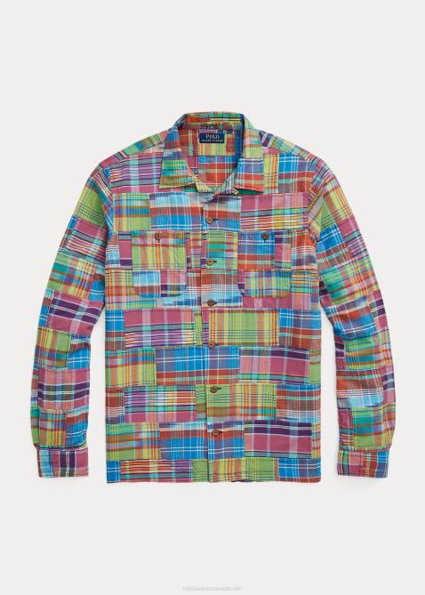 Men Ralph Lauren Classic Fit Patchwork Madras Camp Shirt 4DJ2779 Ikat Madras Patchwork
