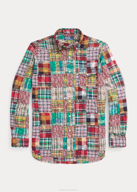 Men Ralph Lauren Classic Fit Patchwork Madras Shirt 4DJ28472 Preppy Patchwork
