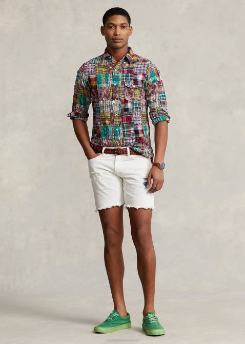 Men Ralph Lauren Classic Fit Patchwork Madras Shirt 4DJ28472 Preppy Patchwork