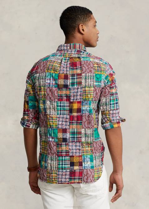 Men Ralph Lauren Classic Fit Patchwork Madras Shirt 4DJ28472 Preppy Patchwork