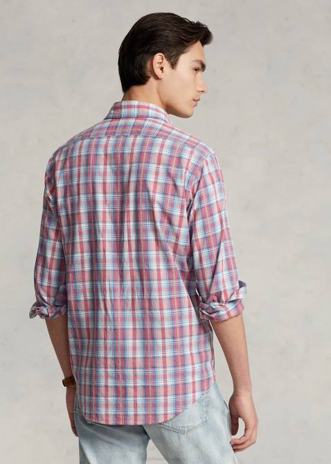 Men Ralph Lauren Classic Fit Plaid Dobby Workshirt 4DJ2107 White/Red Multi