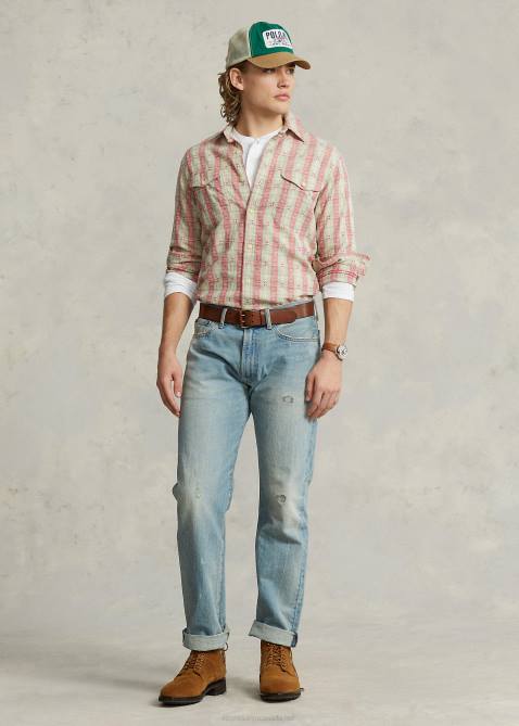 Men Ralph Lauren Classic Fit Plaid Dobby Workshirt 4DJ28443 Red Dobby Multi