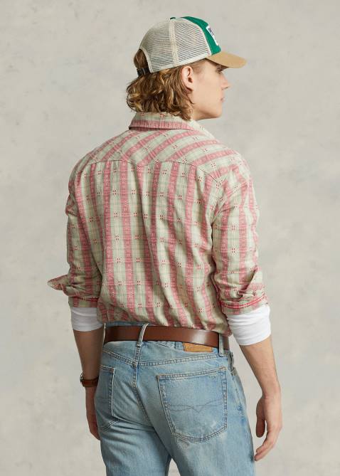 Men Ralph Lauren Classic Fit Plaid Dobby Workshirt 4DJ28443 Red Dobby Multi