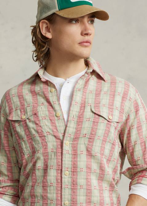 Men Ralph Lauren Classic Fit Plaid Dobby Workshirt 4DJ28443 Red Dobby Multi