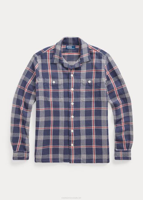 Men Ralph Lauren Classic Fit Plaid Flannel Camp Shirt 4DJ28465 Navy/Off White Multi