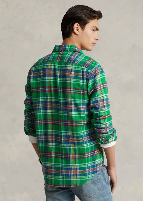 Men Ralph Lauren Classic Fit Plaid Flannel Workshirt 4DJ21064 Green/Yellow Multi