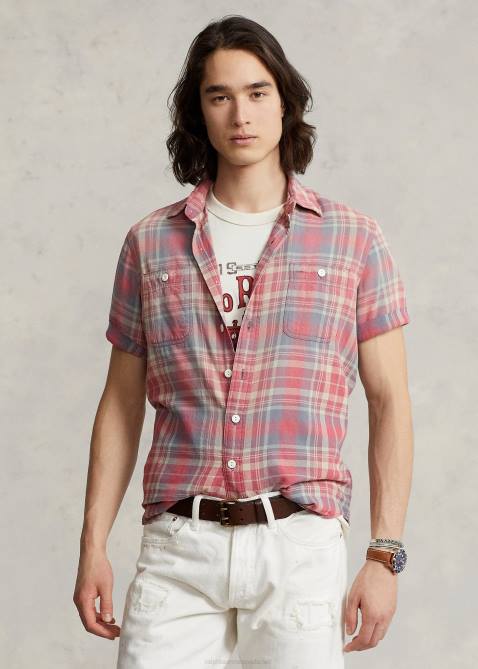 Men Ralph Lauren Classic Fit Plaid Flannel Workshirt 4DJ28452 Pink/Blue Multi