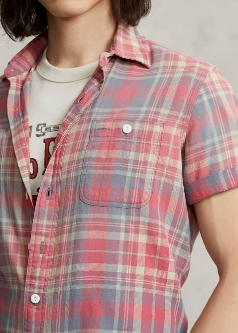 Men Ralph Lauren Classic Fit Plaid Flannel Workshirt 4DJ28452 Pink/Blue Multi