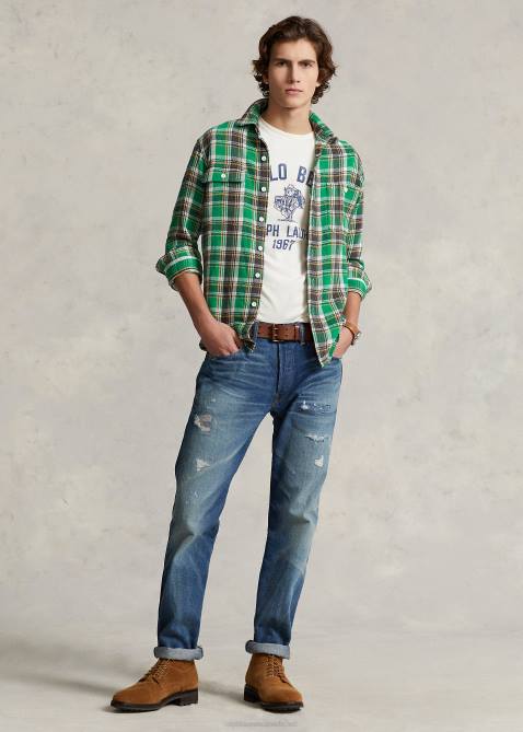 Men Ralph Lauren Classic Fit Plaid Flannel Workshirt 4DJ28531 Green Multi