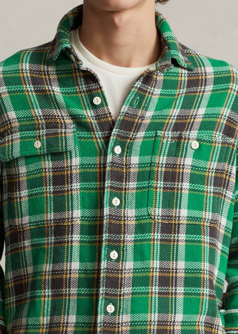 Men Ralph Lauren Classic Fit Plaid Flannel Workshirt 4DJ28531 Green Multi