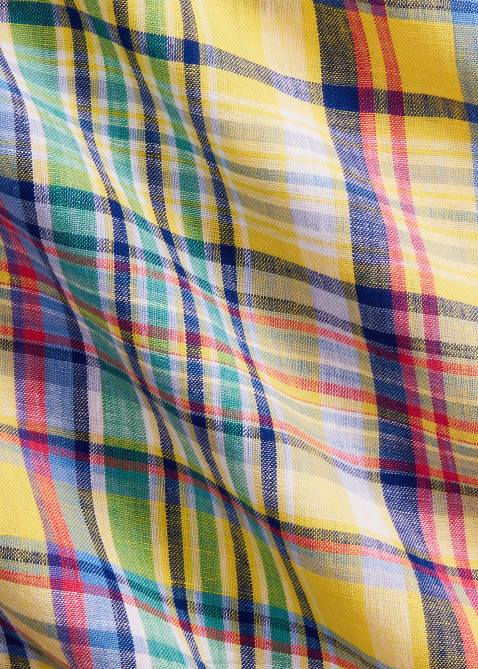 Men Ralph Lauren Classic Fit Plaid Linen Shirt 4DJ21142 Yellow/Green Multi