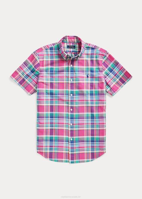 Men Ralph Lauren Classic Fit Plaid Oxford Shirt 4DJ21080 Dark Pink/Green Multi