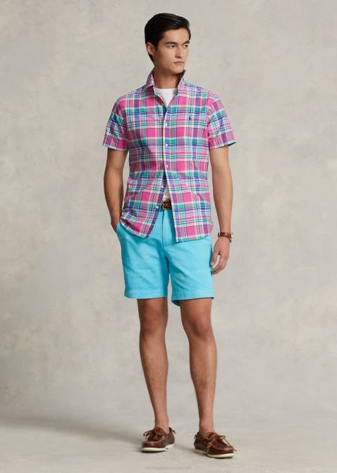 Men Ralph Lauren Classic Fit Plaid Oxford Shirt 4DJ21080 Dark Pink/Green Multi