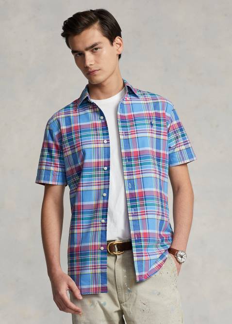 Men Ralph Lauren Classic Fit Plaid Oxford Shirt 4DJ21081 Blue/Red Multi