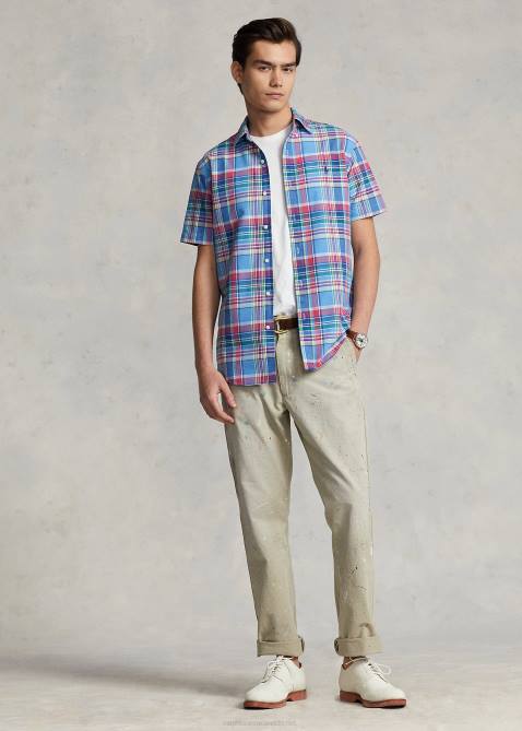 Men Ralph Lauren Classic Fit Plaid Oxford Shirt 4DJ21081 Blue/Red Multi