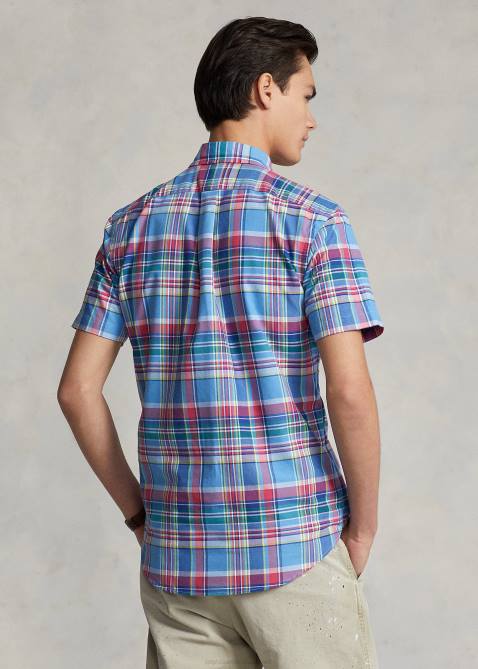 Men Ralph Lauren Classic Fit Plaid Oxford Shirt 4DJ21081 Blue/Red Multi