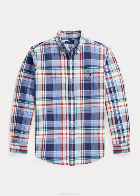 Men Ralph Lauren Classic Fit Plaid Oxford Shirt 4DJ21137 Blue/Red Multi