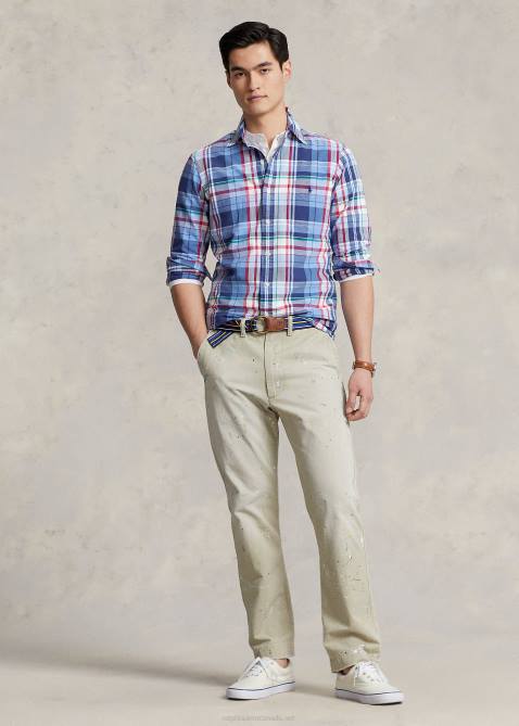 Men Ralph Lauren Classic Fit Plaid Oxford Shirt 4DJ21137 Blue/Red Multi