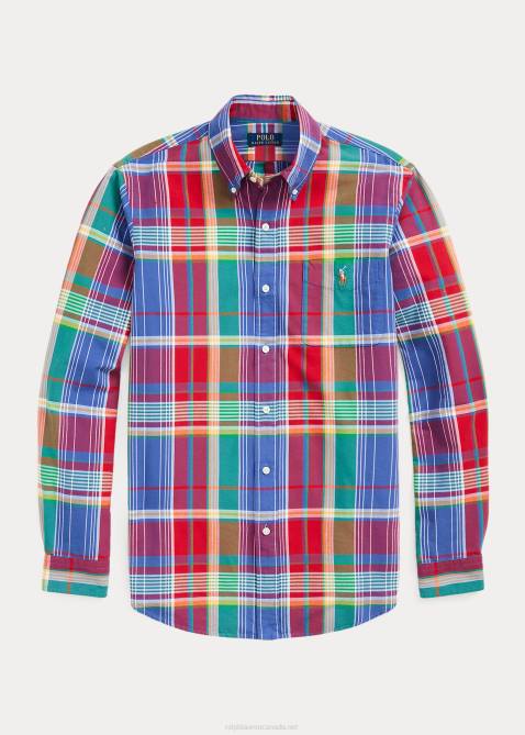 Men Ralph Lauren Classic Fit Plaid Oxford Shirt 4DJ28405 Red/Blue Multi