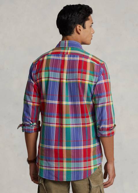 Men Ralph Lauren Classic Fit Plaid Oxford Shirt 4DJ28405 Red/Blue Multi