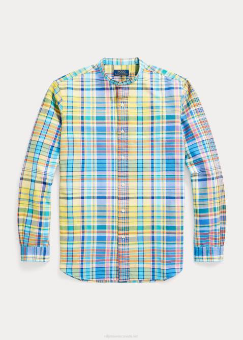 Men Ralph Lauren Classic Fit Plaid Oxford Shirt 4DJ2970 Yellow/Turquoise