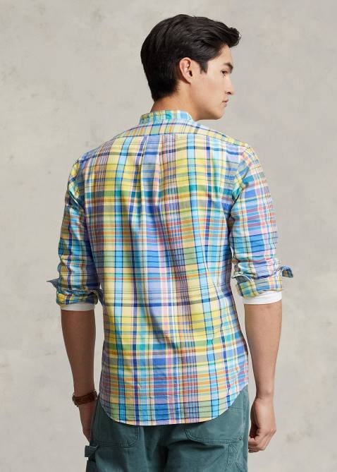 Men Ralph Lauren Classic Fit Plaid Oxford Shirt 4DJ2970 Yellow/Turquoise