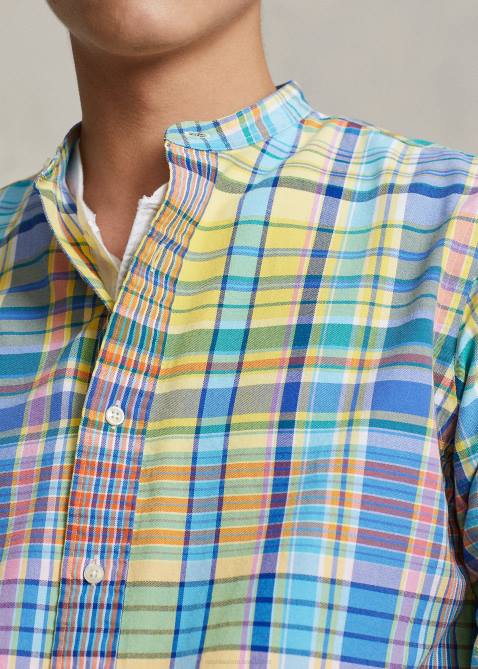 Men Ralph Lauren Classic Fit Plaid Oxford Shirt 4DJ2970 Yellow/Turquoise