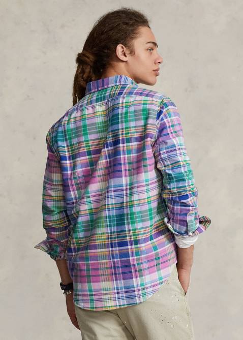 Men Ralph Lauren Classic Fit Plaid Oxford Workshirt 4DJ2920 Pink/Green Multi