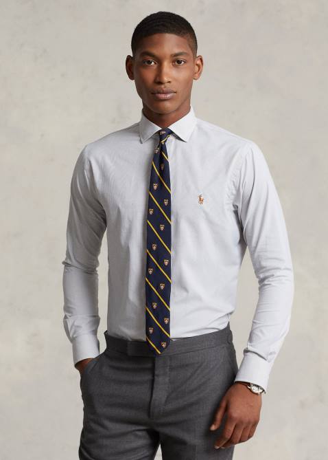 Men Ralph Lauren Classic Fit Plaid Performance Shirt 4DJ28487 Grey Fog/White