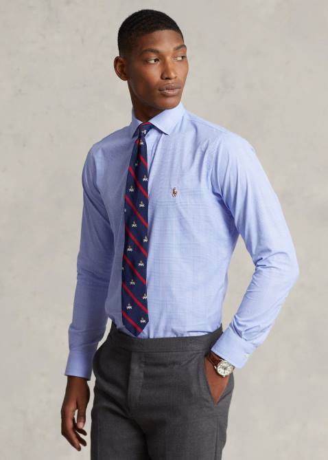 Men Ralph Lauren Classic Fit Plaid Performance Shirt 4DJ28488 Light Blue/White