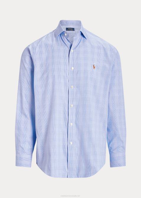 Men Ralph Lauren Classic Fit Plaid Performance Shirt 4DJ28488 Light Blue/White