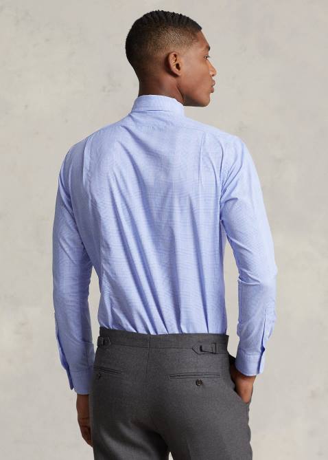 Men Ralph Lauren Classic Fit Plaid Performance Shirt 4DJ28488 Light Blue/White