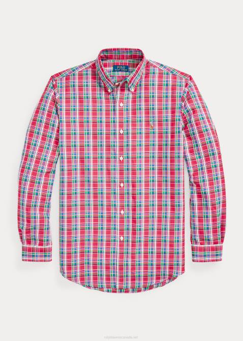 Men Ralph Lauren Classic Fit Plaid Performance Shirt 4DJ28668 Deep Pink/Royal Multi