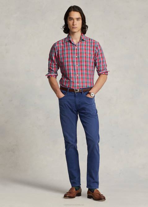 Men Ralph Lauren Classic Fit Plaid Performance Shirt 4DJ28668 Deep Pink/Royal Multi